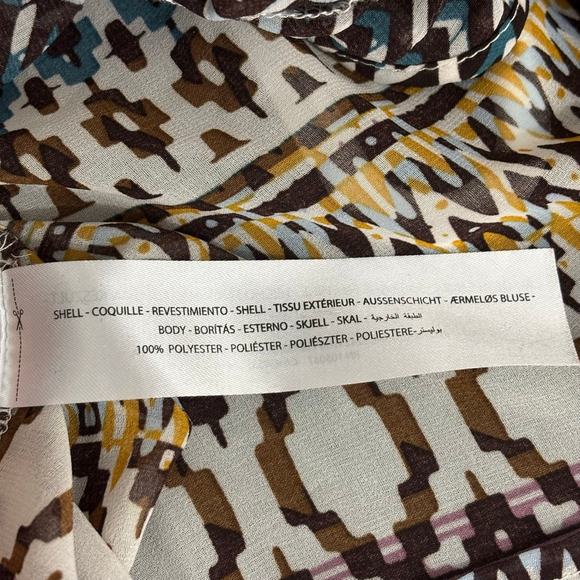 Ariat Boho Sheer Geometric Print Brown Teal Peasant Blouse Size M - Picture 6 of 6